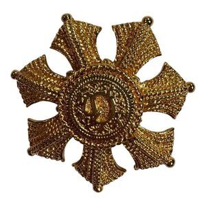 Vintage Rope Star Gold Tone Brooch Pendant Pin Textured Floral Detailed Art Deco